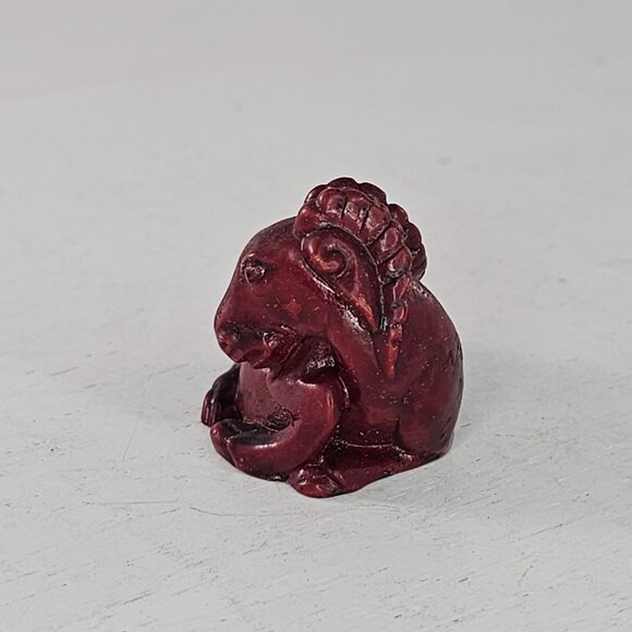 Vintage Red Goat Figurine Sculpture Ram Netsuke Lucky Feng Shui *Chip* - Picture 3 of 9